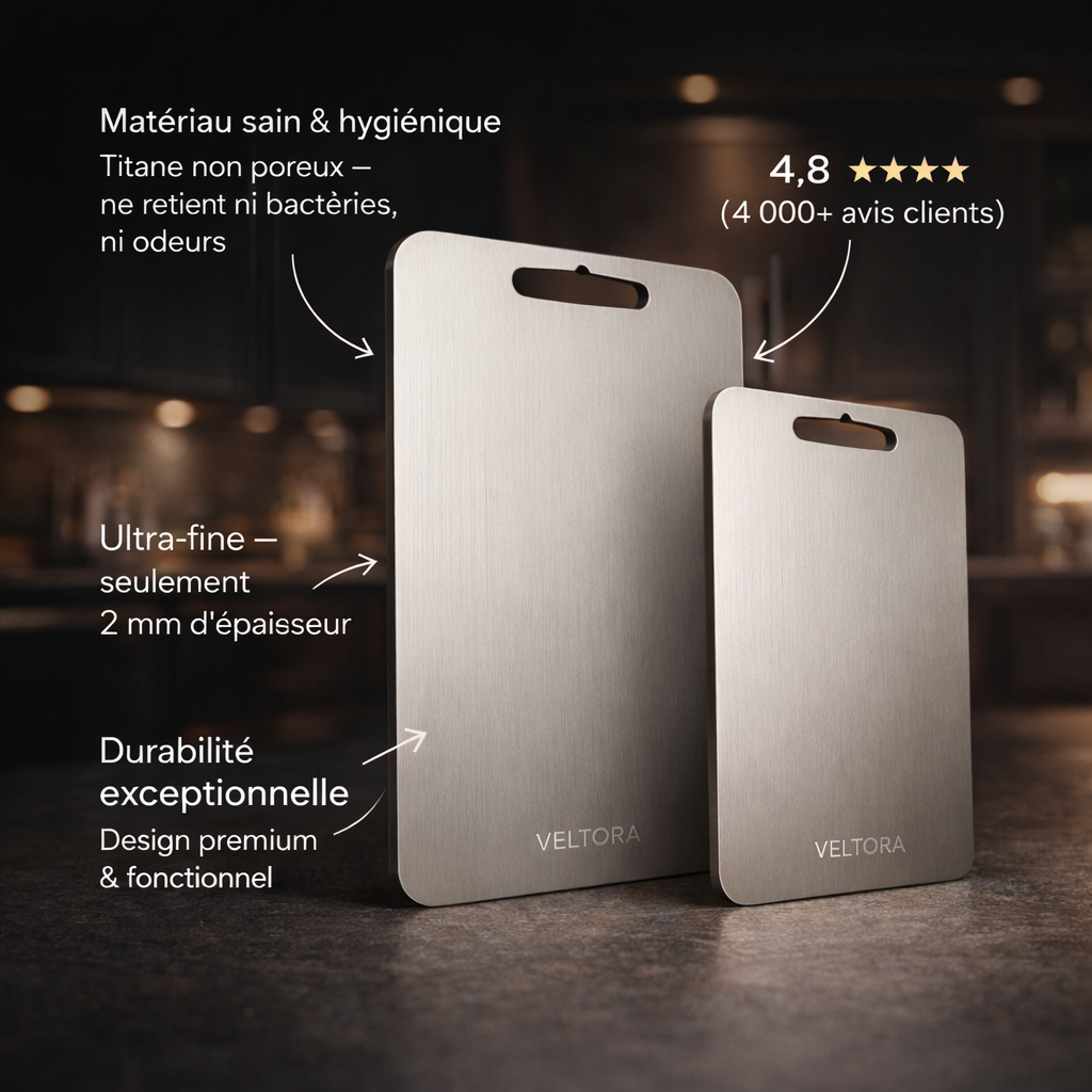 VELTORA® - Planche à découper en titane pur certifié